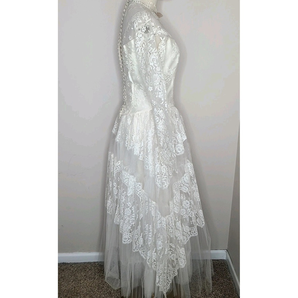 VTG 50s Wedding Dress Cottagecore Lace Tulle Bridal Gown Coquette Princess - Picture 11 of 12